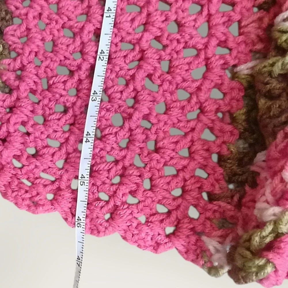 Handmade‎ Pink Brown Crochet Blanket Throw Fringe Stripes Soft Cozy Home Decor